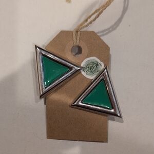 Green and Silver Triangle Earrings